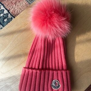 Moncler Red Ribbed Knit Beanie